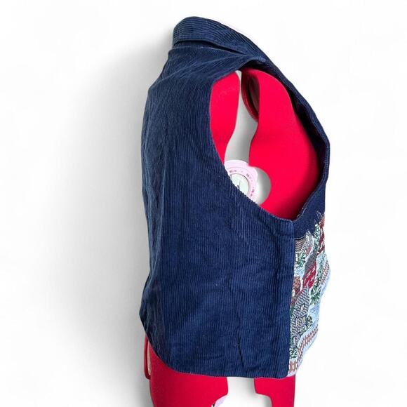 Snow Village Holiday Embroidered Christmas Vest With Button Closure & Collar - Picture 4 of 7